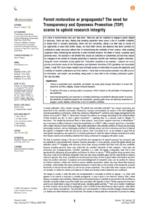 Slingsby JA 2020 - Forest Restoration or Propaganda? The need for Transparency and Openness Promotion (TOP) scores to uphold research integrity
